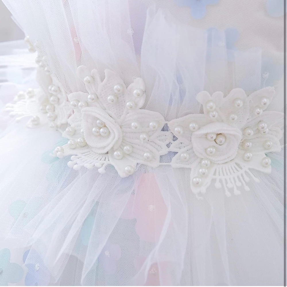 Girls White Flower Tulle Dress-2-3 Years-White-Reedoo Peter - Picture 4 of 8